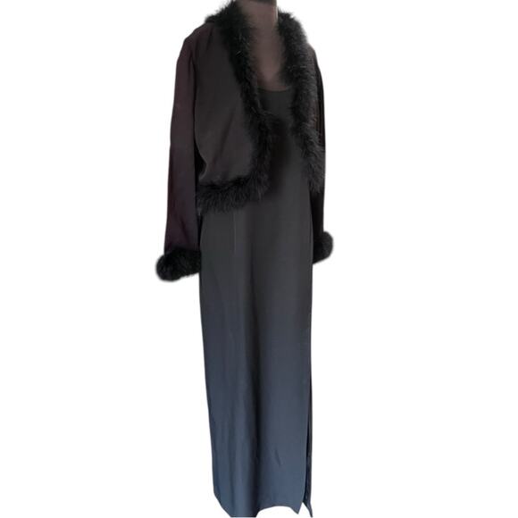 Vtg Feather Boa Trim Bolero Maxi Dress Coord Set 14 Glam Whimsigoth - Picture 1 of 9